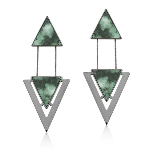 Brinco Two Pieces - Esmeralda - Coleção Geometric Banho: Ródio Negro