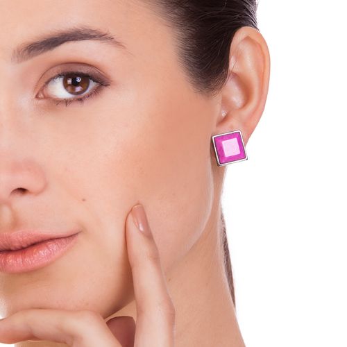 Brinco Tribal - Amazonita Rosa - Coleção Geometric Banho: Ródio Negro
