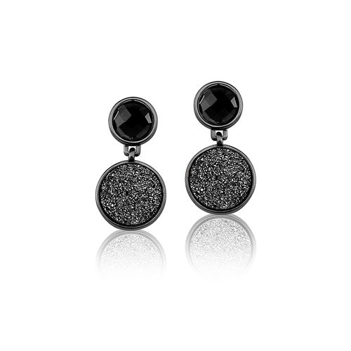 Brinco Essential - Ônix e Drusa Preta – Coleção Lady Banho: Ródio Negro