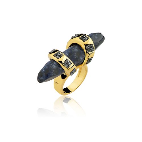 Anel Krypton Slim - Labradorita - Coleção Krypton Banho: Folheado a Ouro
