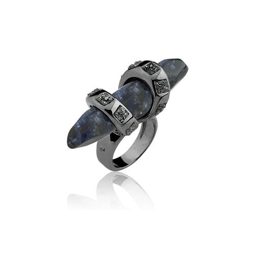 Anel Krypton Slim - Labradorita - Coleção Krypton Banho: Ródio Negro