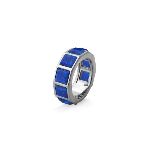Anel Stone - Quartzo Azul Anil - Coleção Krypton Banho: Ródio Negro