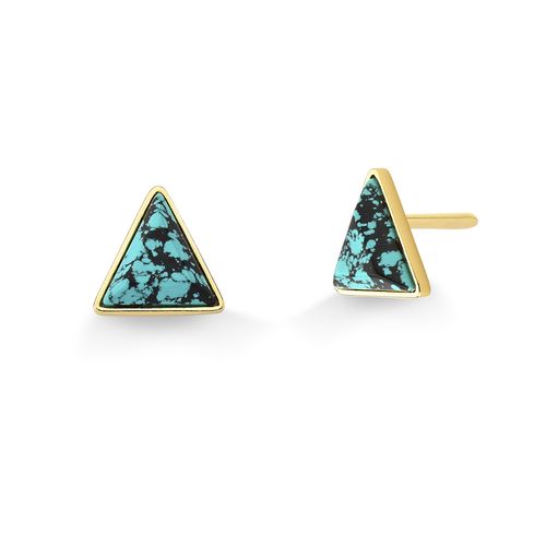Brinco Triangle - Turquesa Mexicana - Coleção Geometric Banho: Folheado a Ouro