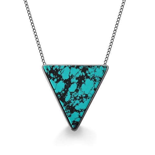 Colar Triangle - Turquesa Mexicana - Coleção Geometric Banho: Ródio Negro