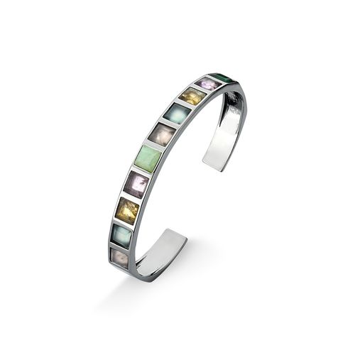 Pulseira Gabrielle - Ágata Azul, Ametista, Citrino, Quartzo Rosa e Verde - Coleção Geometric Banho: Ródio Negro