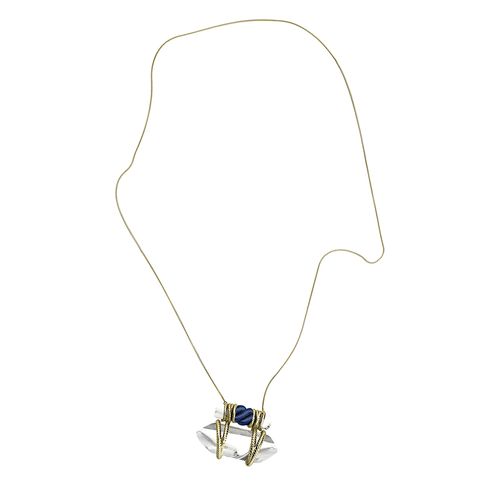 Colar Hansel - Cristal e Azul Marinho - Coleção Collab MD + PatBo Banho: Folheado a Ouro
