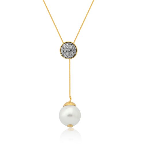 Colar Blanc Donna - Drusa Metalizada e Pérola - Coleção Blanc Banho: Folheado a Ouro