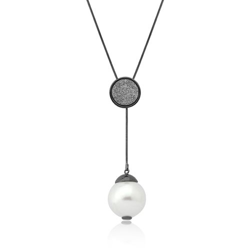 Colar Blanc Donna - Drusa Metalizada e Pérola - Coleção Blanc Banho: Ródio Negro