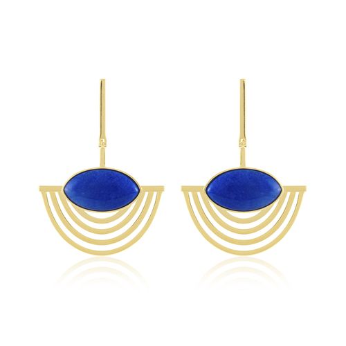 Brinco Line II - Quartzo Azul Anil - Coleção Geometric Banho: Folheado a Ouro