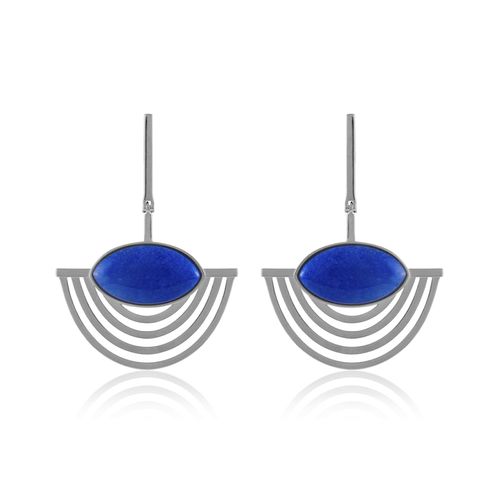 Brinco Line II - Quartzo Azul Anil - Coleção Geometric Banho: Ródio Negro