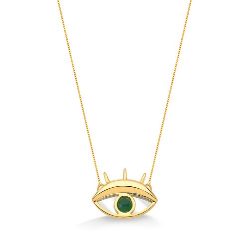 Colar Olhar - Ágata Verde e Espelho - Coleção Reflexo Banho: Folheado a Ouro