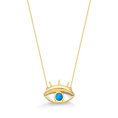 Colar Olhar - Haulita Turquesa e Espelho - Coleção Reflexo Banho: Folheado a Ouro
