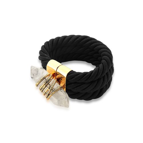 Pulseira Odin - Cristal Grafitado e Cordão Preto - Coleção Collab MD + Patbo Banho: Folheado a Ouro