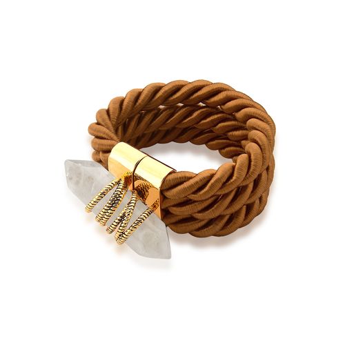 Pulseira Odin - Cristal e Cordão Caramelo - Coleção Collab MD + Patbo Banho: Folheado a Ouro