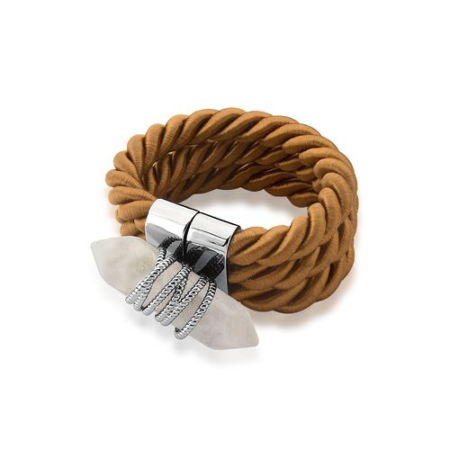 Pulseira Odin - Cristal e Cordão Caramelo - Coleção Collab MD + Patbo Banho: Ródio Negro