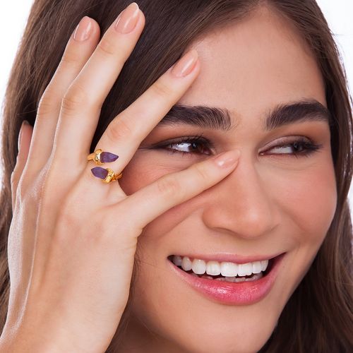 Anel Portalis - Ametista - Coleção Alma Banho: Folheado a Ouro