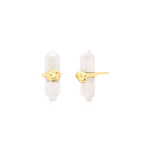 Brinco Knot Petit - Quartzo Branco Holográfico - Coleção In Love Banho: Folheado a Ouro