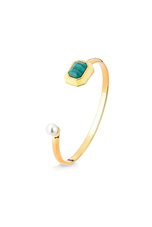 Pulseira Nouveau - Esmalte Areia, Malaquita e Pérola - Coleção Inéditos Janeiro Banho: Folheado a Ouro
