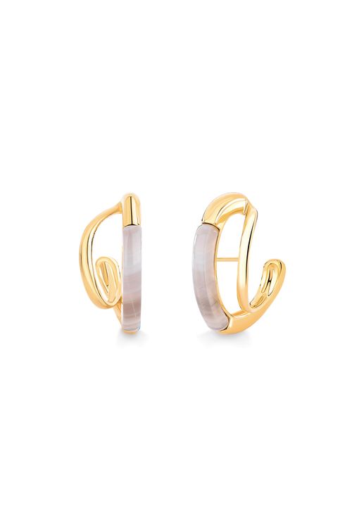 Brinco Float Hoop - Ágata Cinza - Coleção Inéditos Janeiro Banho: Folheado a Ouro