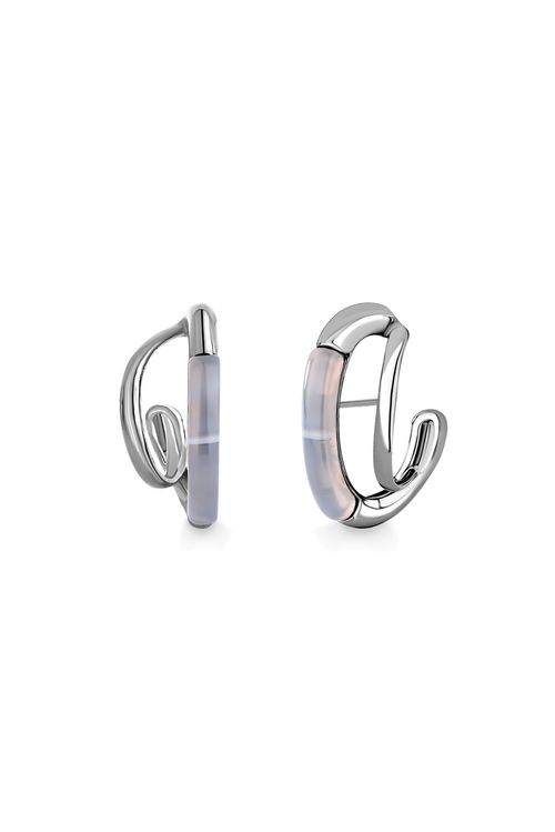 Brinco Float Hoop - Ágata Cinza - Coleção Inéditos Janeiro Banho: Ródio Negro