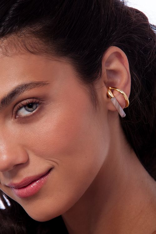 Brinco Float Hoop - Ágata Cinza - Coleção Inéditos Janeiro Banho: Folheado a Ouro