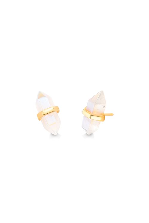 Brinco Petit Pierre B - Quartzo Branco Holográfico - Coleção Acquarella Banho: Folheado a Ouro