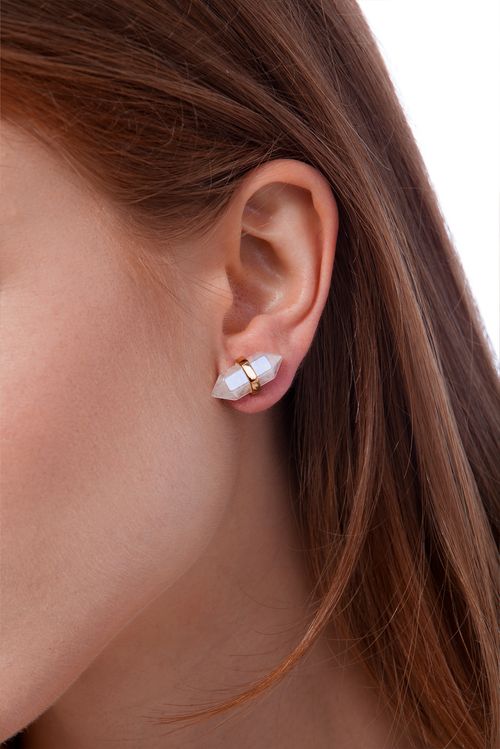 Brinco Petit Pierre B - Quartzo Branco Holográfico - Coleção Acquarella Banho: Folheado a Ouro