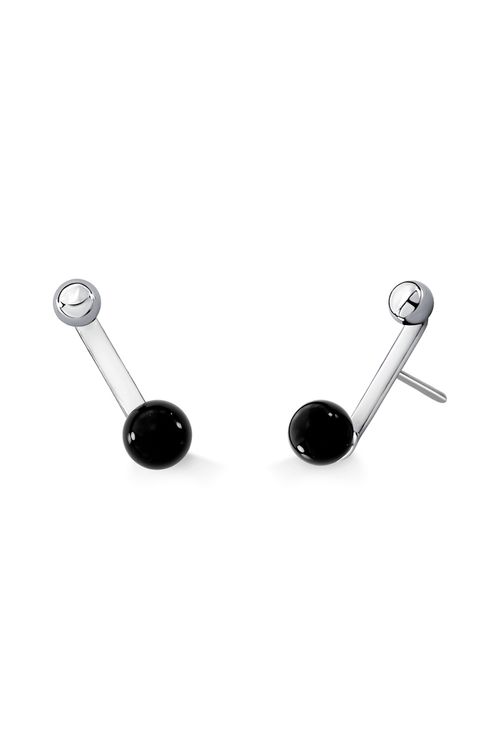 Brinco Aurelie M - Esmalte Branco e Obsidiana Preta - Coleção Mademoiselle Banho: Ródio Negro