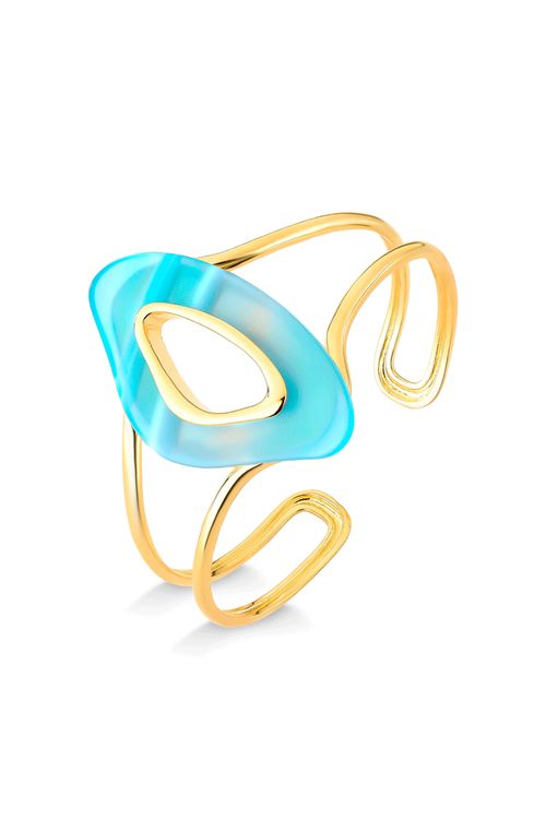 Pulseira Atração M - Ágata Azul Listrada - Coleção Reflexo Banho: Folheado a Ouro