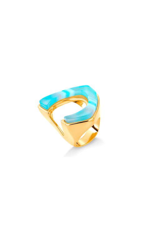 Anel Foco - Ágata Azul Listrada - Coleção Reflexo Banho: Folheado a Ouro