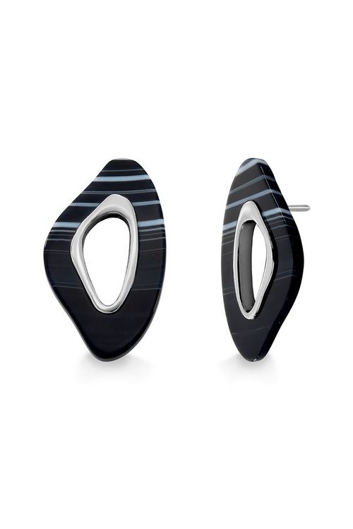 Brinco Atração M - Ágata Preta - Coleção Reflexo Banho: Ródio Negro