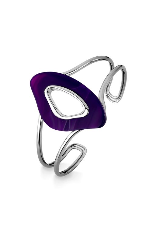 Pulseira Atração M - Ágata Roxa - Coleção Reflexo Banho: Ródio Negro