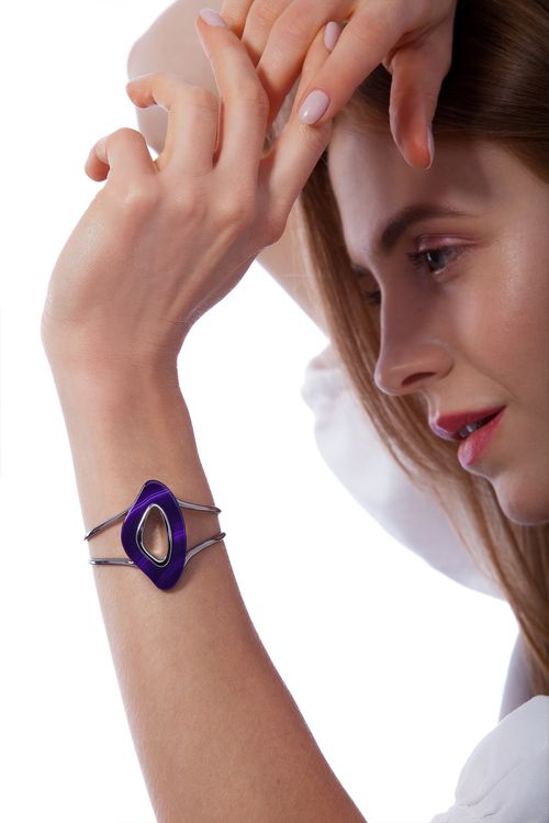 Pulseira Atração M - Ágata Roxa - Coleção Reflexo Banho: Ródio Negro