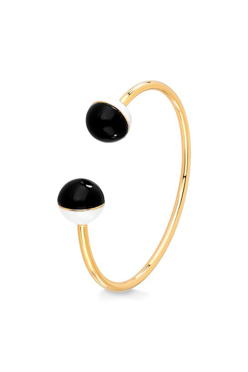 Pulseira Dot Eye M - Obsidiana Preta e Esmalte Branco - Coleção Dot Banho: Folheado a Ouro