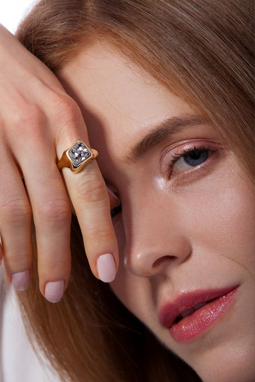 Anel Mato Grosso - Drusa Metalizada - Coleção Tropical Samba Banho: Folheado a Ouro