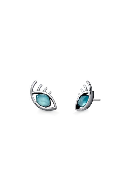 Brinco Portal - Ágata Azul - Coleção Drops Banho: Ródio Negro