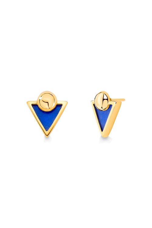 Brinco Vértice - Quartzo Azul Anil - Coleção Drops Banho: Folheado a Ouro
