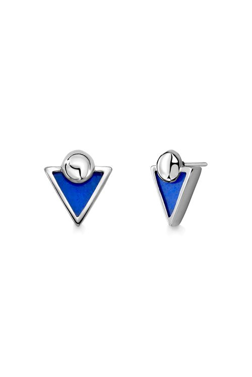 Brinco Vértice - Quartzo Azul Anil - Coleção Drops Banho: Ródio Negro