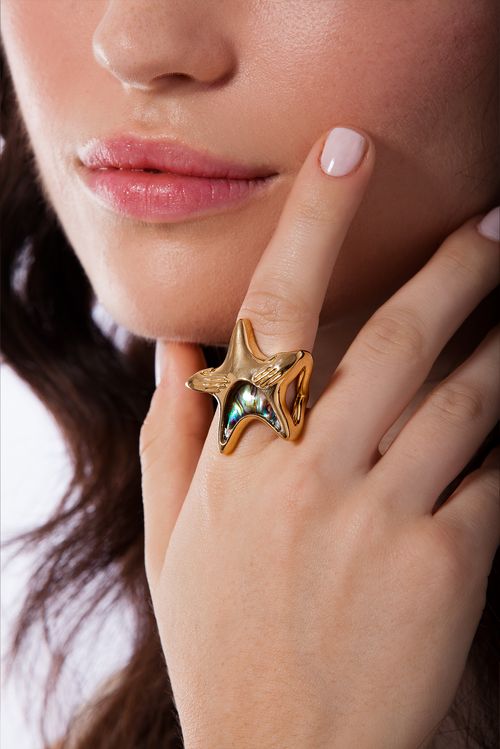 Anel Gala - Abalone - Coleção SurreABISMO Cristalino Banho: Folheado a Ouro