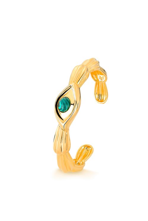 Bracelete Dora - Malaquita - Coleção SurreABISMO Cristalino Banho: Folheado a Ouro
