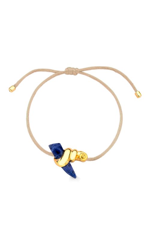 Pulseira Aragon - Quartzo Azul Anil e Cordão Bege - Coleção SurreABISMO Cristalino Banho: Folheado a Ouro