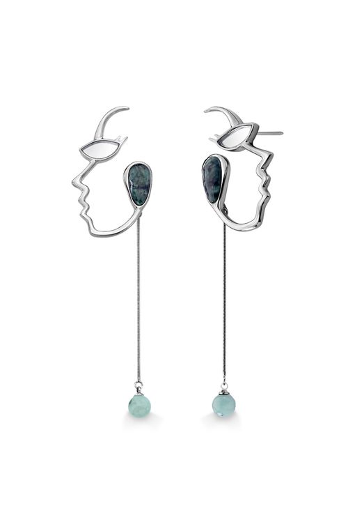 Brinco Face - Esmeralda e Espelho - Coleção Reflexo Banho: Ródio Negro