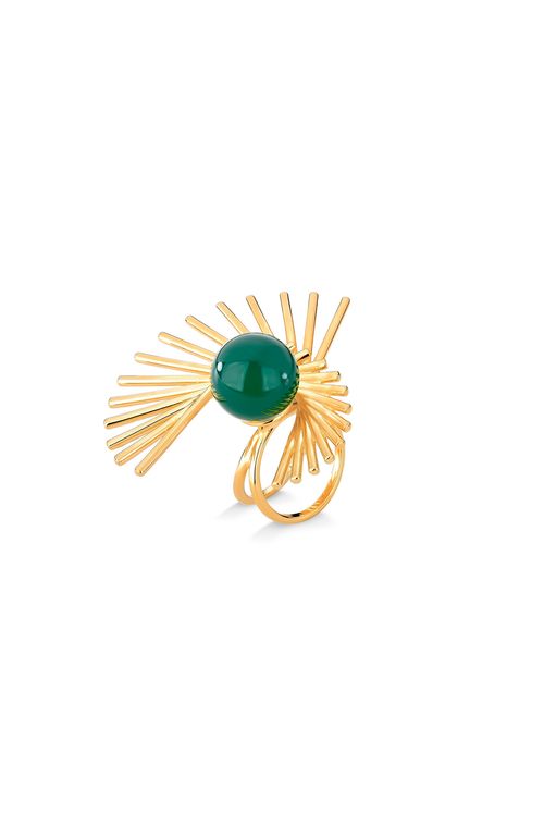 Anel Movimento - Ágata Verde - Coleção O Mundo dá Voltas Banho: Folheado a Ouro