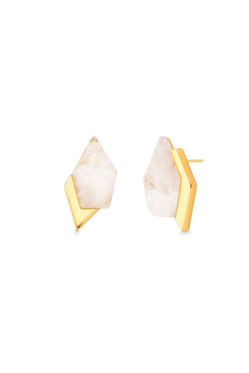 Brinco Enigma - Quartzo Branco - Coleção Enigma Banho: Folheado a Ouro