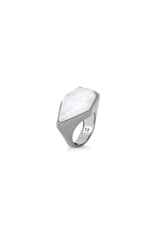 Anel Enigma - Quartzo Branco - Coleção Enigma Banho: Ródio Negro