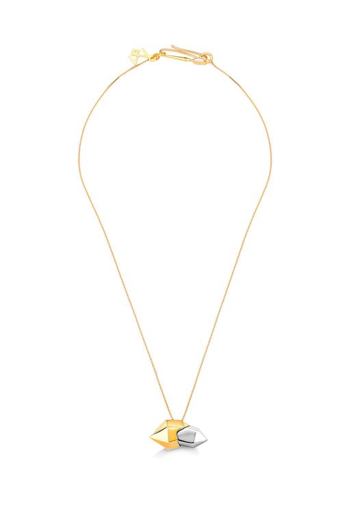 Colar Petit Braque - Ágata Cinza Metalizada e Esmalte Cinza - Coleção Galeria Banho: Folheado a Ouro