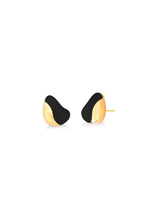 Brinco Sensatez - Obsidiana Preta - Coleção Reset Banho: Folheado a Ouro