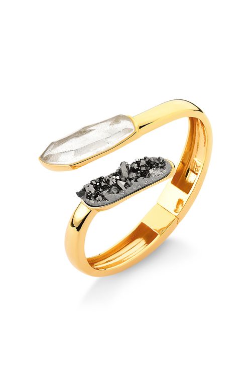 Pulseira Clareza - Cristal e Drusa Metalizada - Coleção Existe em Mim Banho: Folheado a Ouro