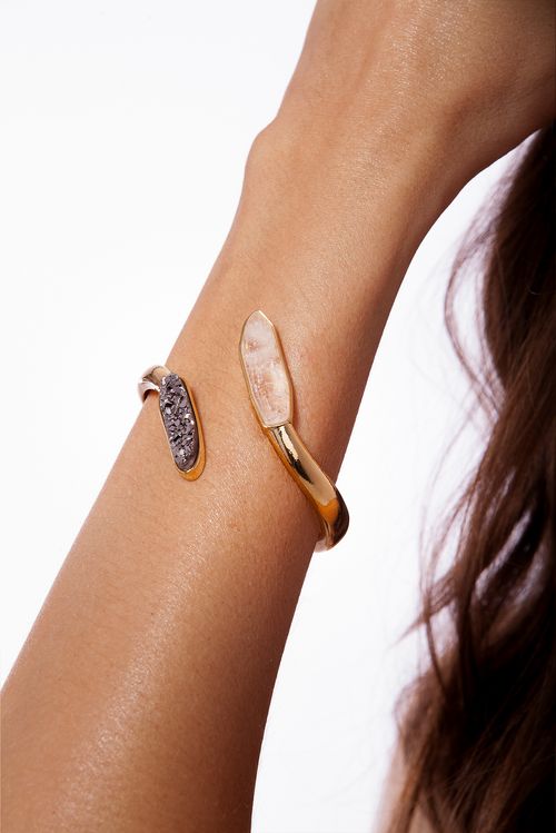 Pulseira Clareza - Cristal e Drusa Metalizada - Coleção Existe em Mim Banho: Folheado a Ouro