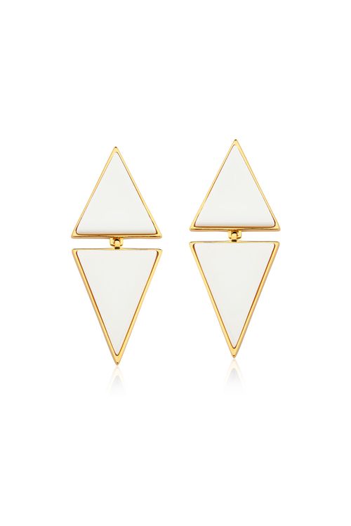 Brinco Small Two Pieces - Porcelana Branca – Coleção Geometric Banho: Folheado a Ouro